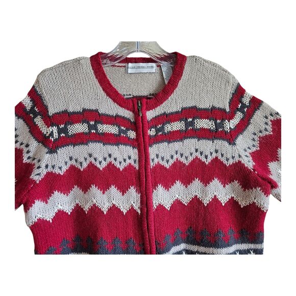 VALERIE STEVENS Women Petite L PL Cardigan Sweater Zip Red Gray Wool Angora 42" - Picture 2 of 6